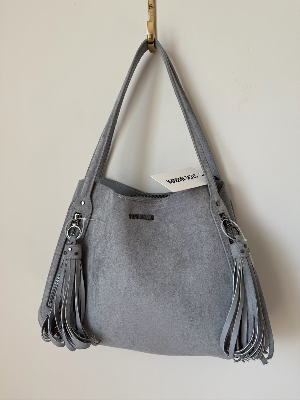 Steve Madden Gray Suede Tassel Shoulder Bag